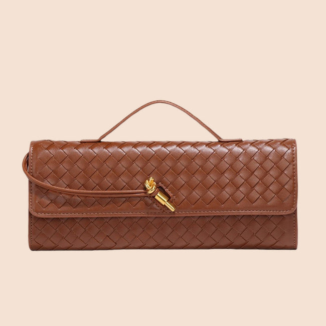 Tori Black Faux Leather Woven Clutch