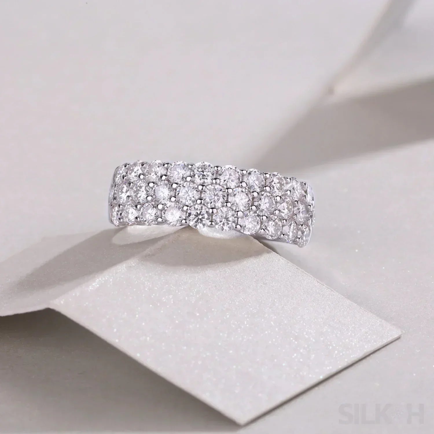 1.8 Carat Moissanite Sterling Silver Pave Triple Row Ring Amaya
