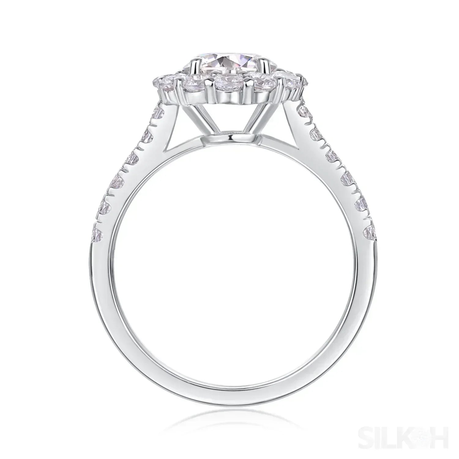 1 Ct Moissanite Sterling Silver Round Cut Halo Engagment Ring Ariella