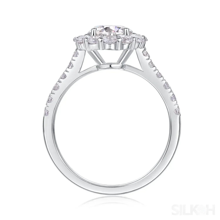 1 Ct Moissanite Sterling Silver Round Cut Halo Engagment Ring Ariella