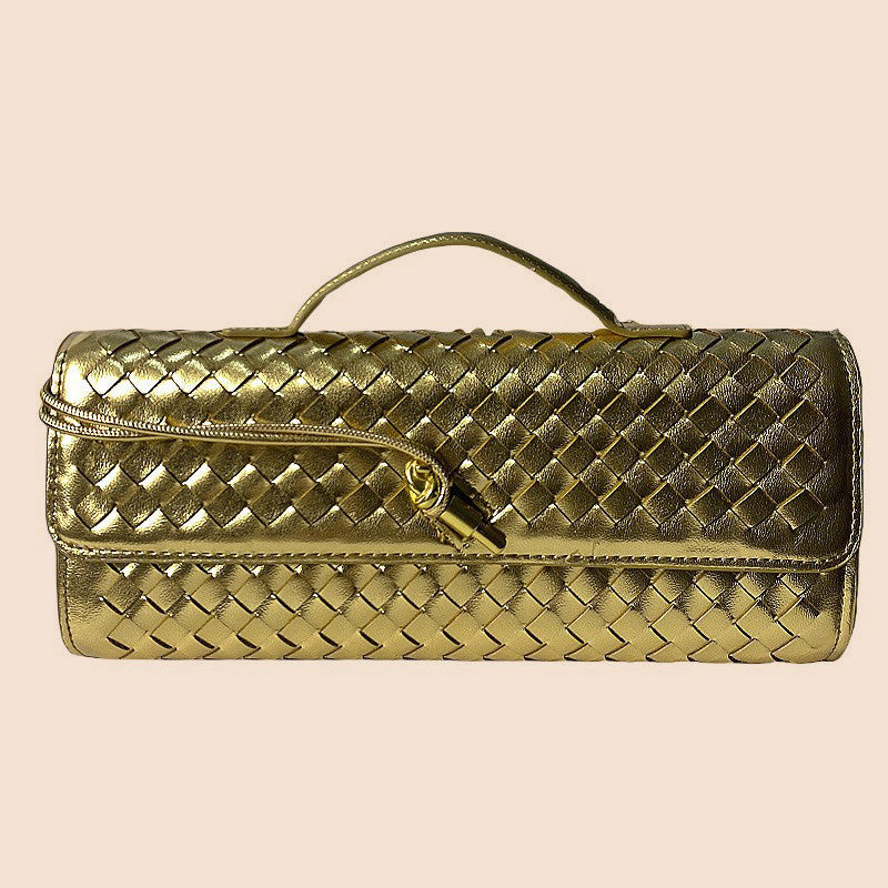 Tori Black Faux Leather Woven Clutch