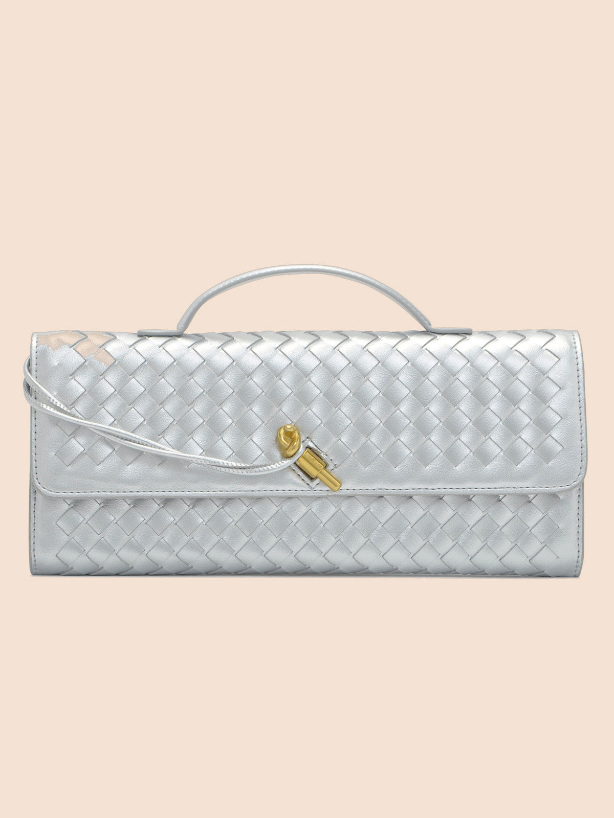 Tori Black Faux Leather Woven Clutch