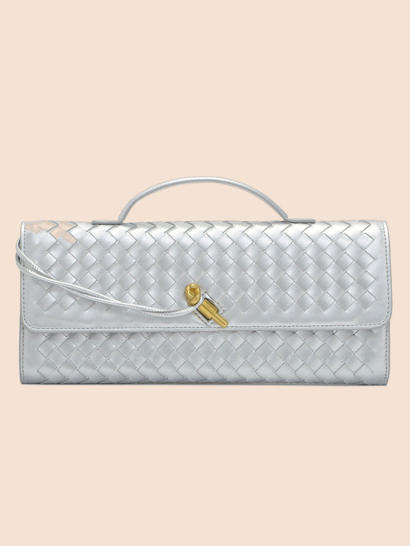 Tori Black Faux Leather Woven Clutch