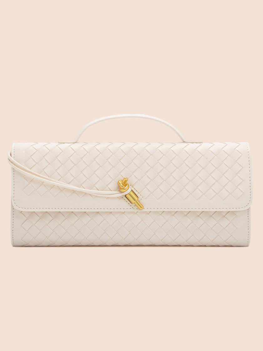 Tori Black Faux Leather Woven Clutch