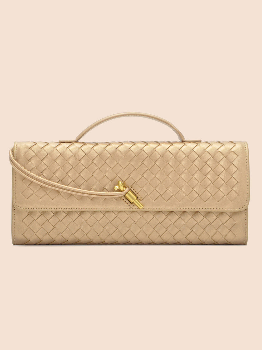 Tori Black Faux Leather Woven Clutch