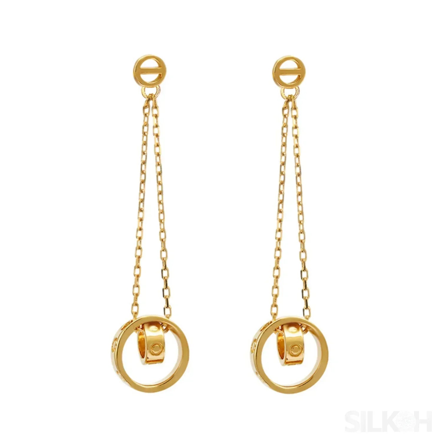 14K Gold Plated Sterling Silver Long Circle Stud Earrings Aaliyah