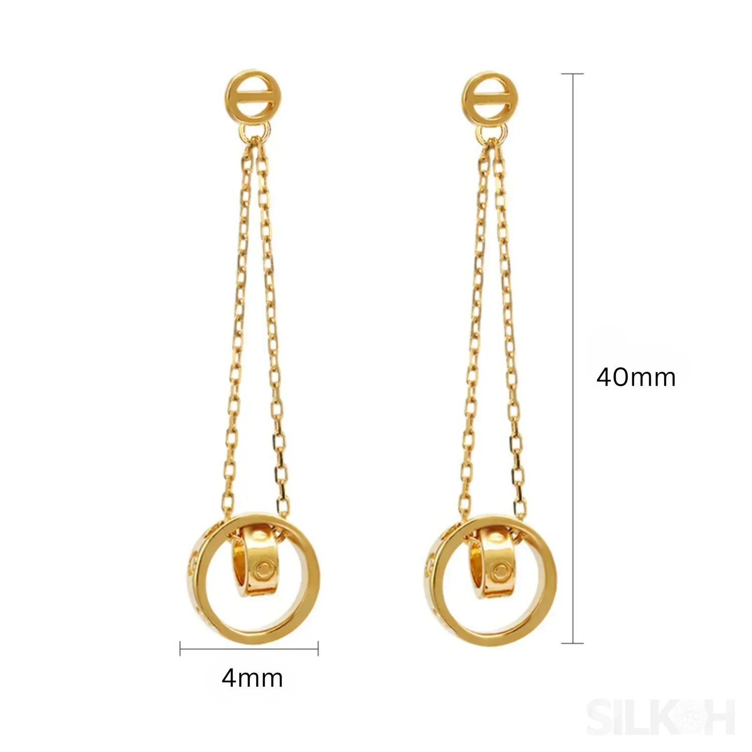 14K Gold Plated Sterling Silver Long Circle Stud Earrings Aaliyah