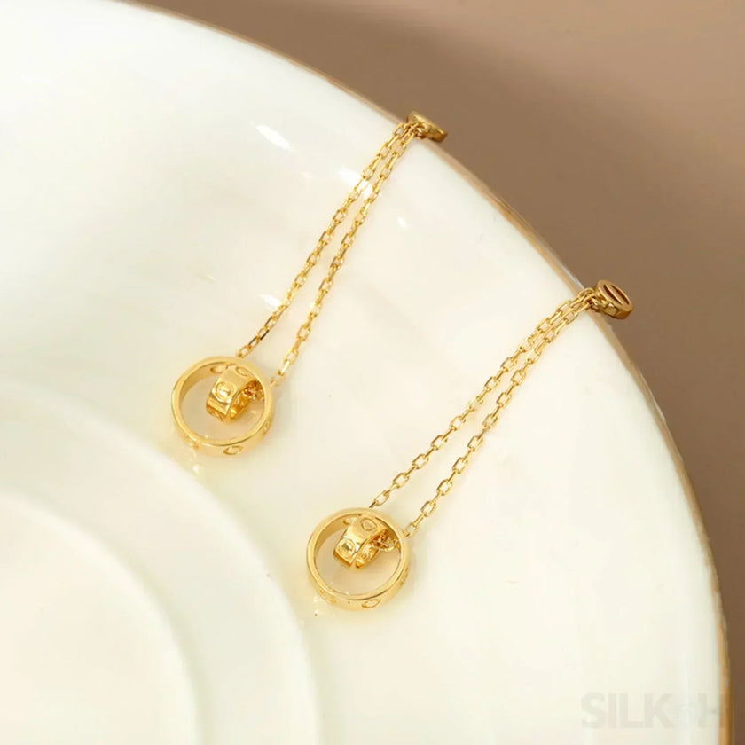 14K Gold Plated Sterling Silver Long Circle Stud Earrings Aaliyah