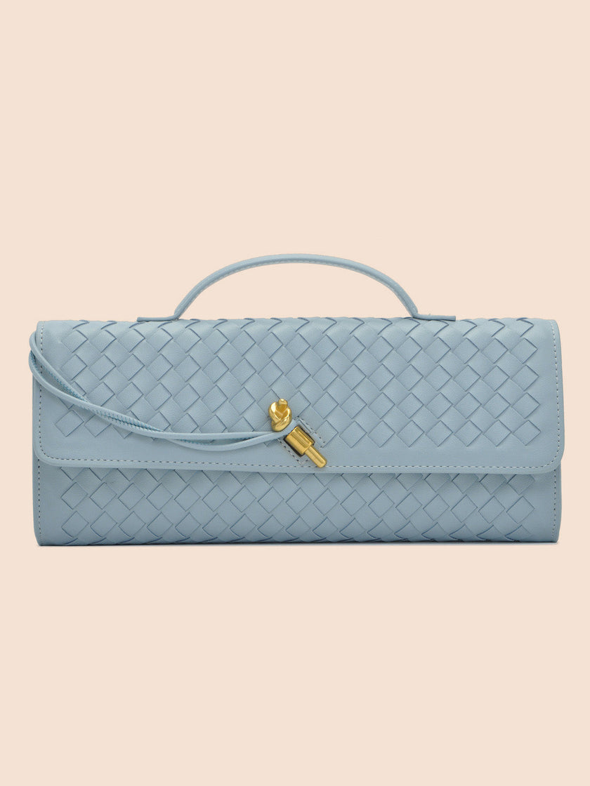 Tori Black Faux Leather Woven Clutch