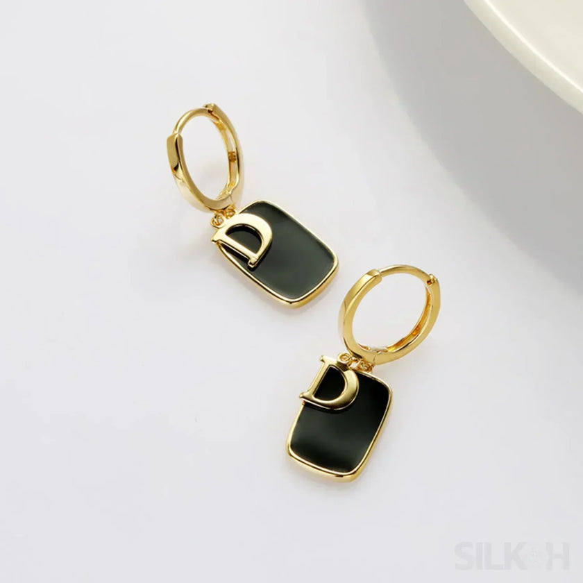 18K Gold Plated Letter Sterling Silver Hoop Earrings Noa