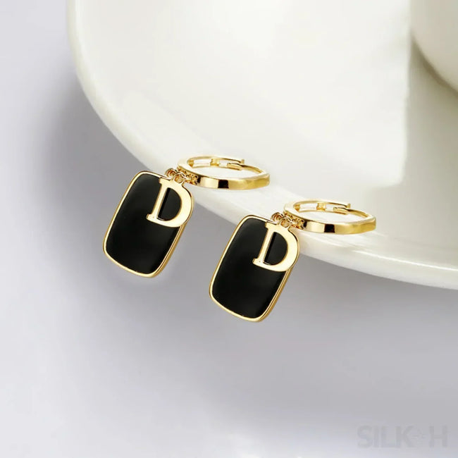 18K Gold Plated Letter Sterling Silver Hoop Earrings Noa