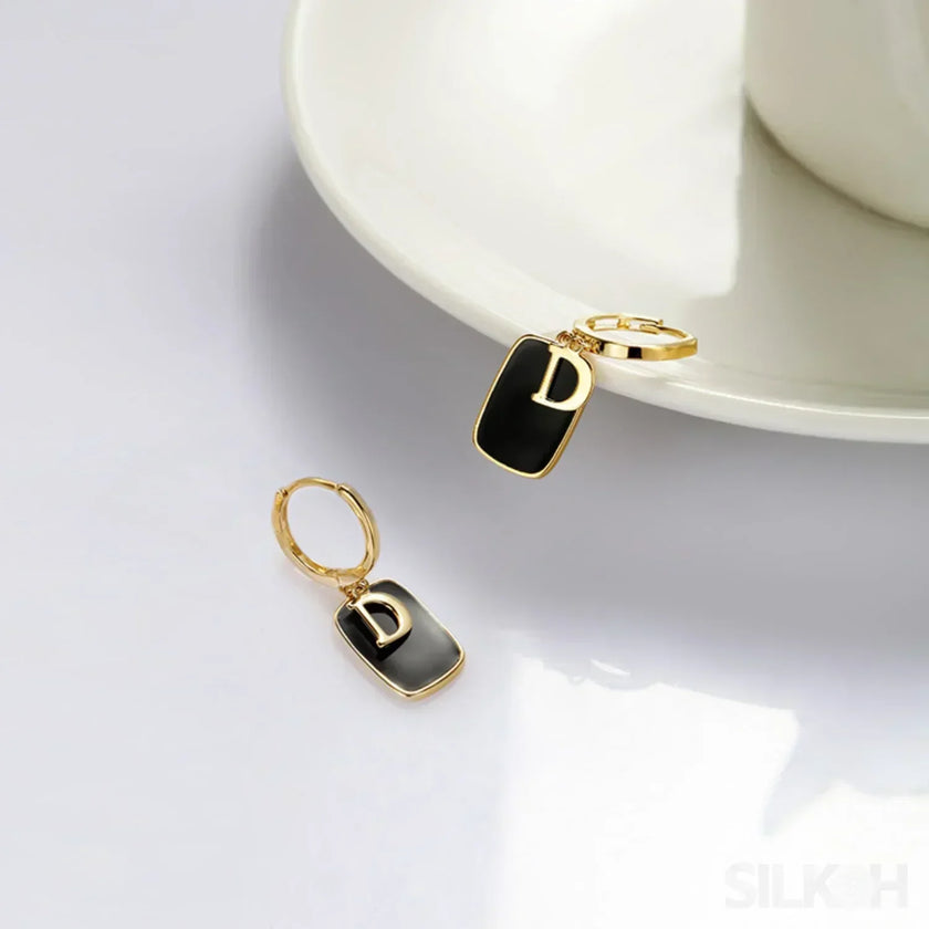 18K Gold Plated Letter Sterling Silver Hoop Earrings Noa
