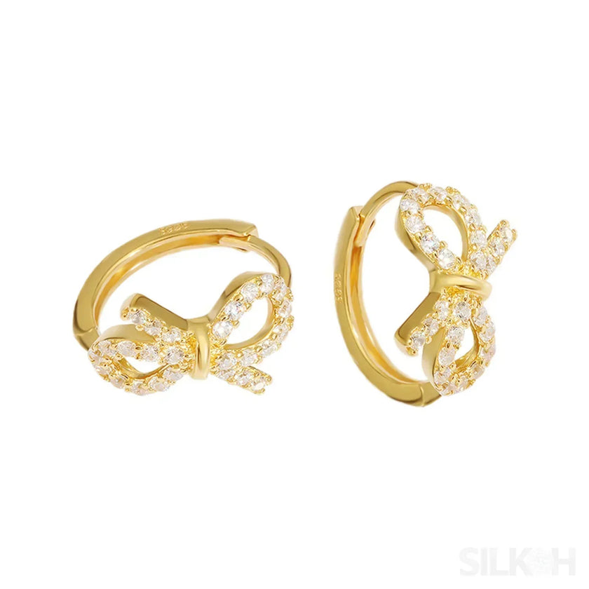 18K Gold Plated Sterling Silver Bowknot Hoop Earrings Joy