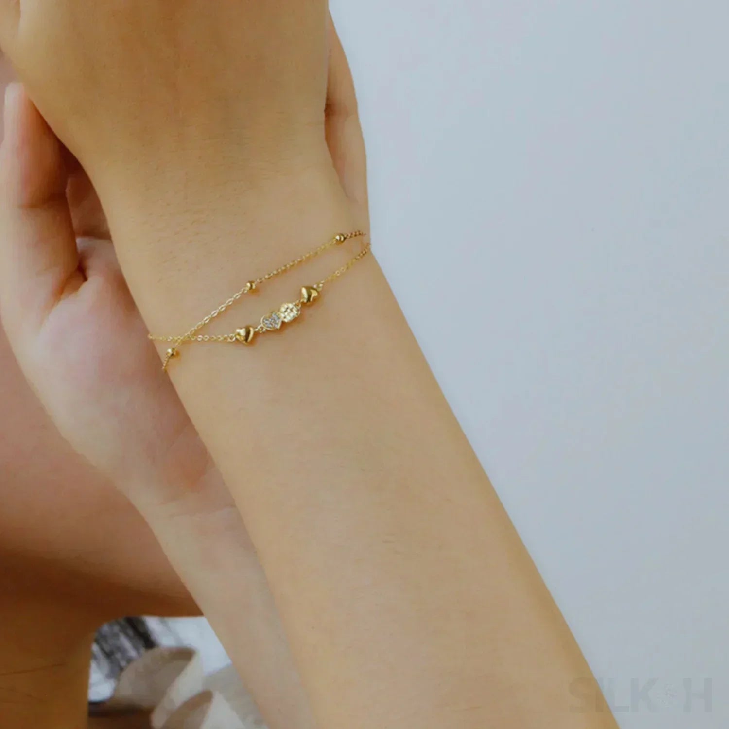 18K Gold Plated Sterling Silver Double Layer Bracelet Cia