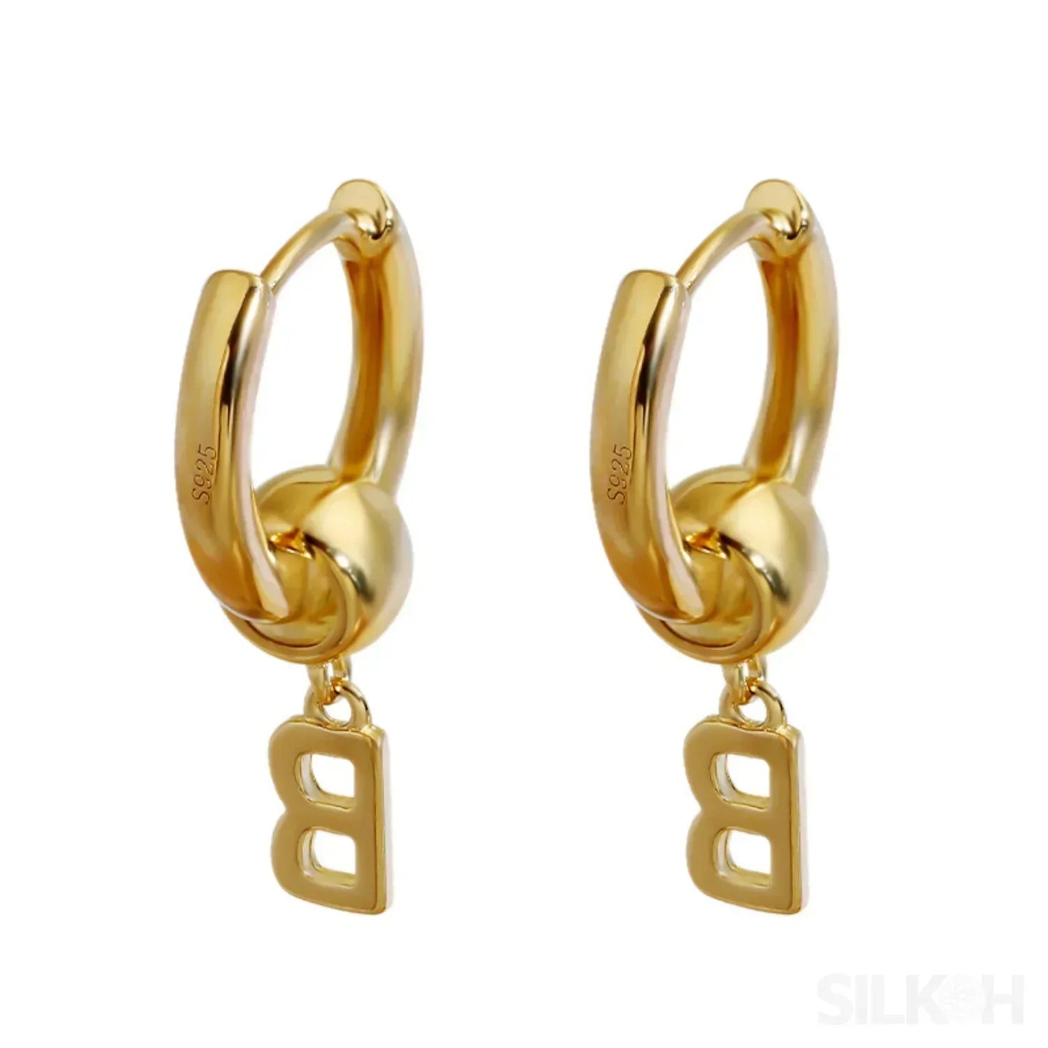 18K Gold Plated Sterling Silver Hoop Initial Earrings Uma