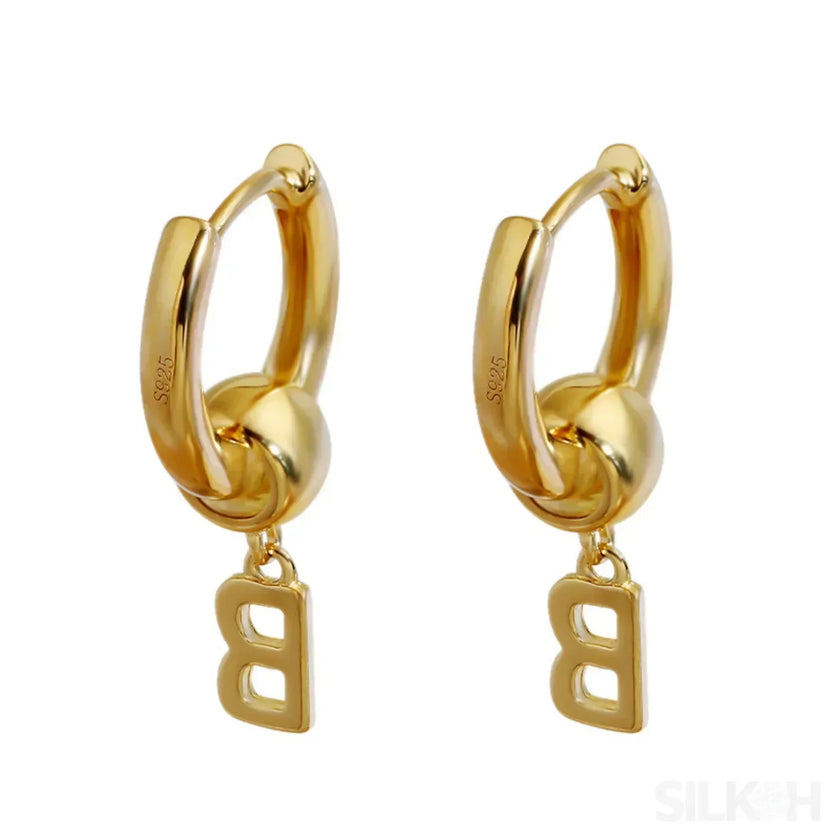 18K Gold Plated Sterling Silver Hoop Initial Earrings Uma