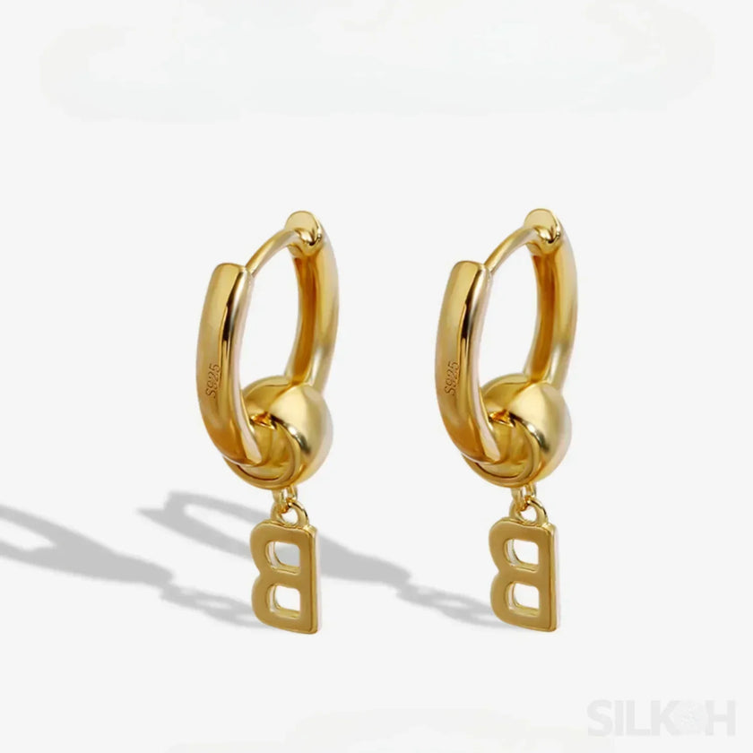 18K Gold Plated Sterling Silver Hoop Initial Earrings Uma