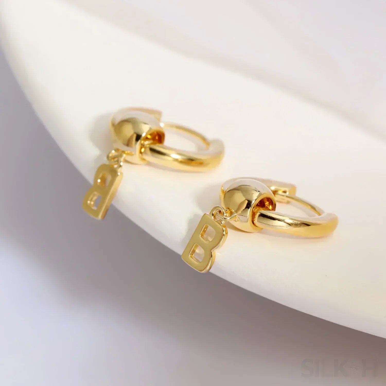 18K Gold Plated Sterling Silver Hoop Initial Earrings Uma