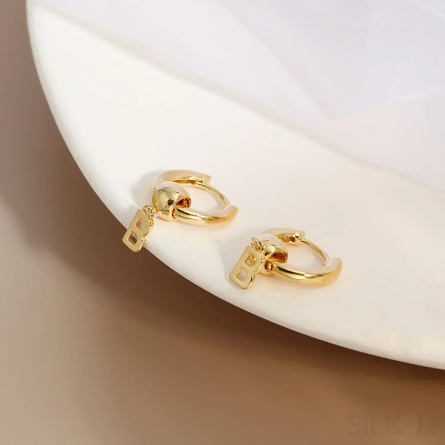 18K Gold Plated Sterling Silver Hoop Initial Earrings Uma