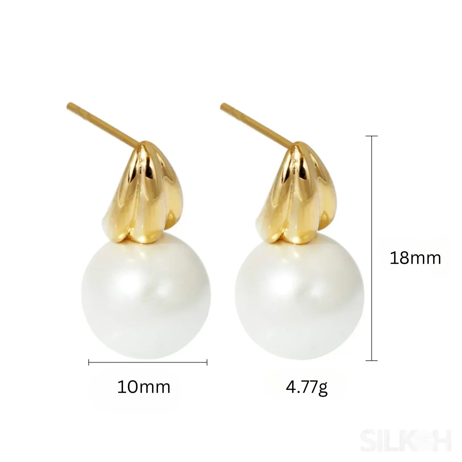 18K Gold Plated Sterling Silver Minimalist Pearl Stud Earrings Nan