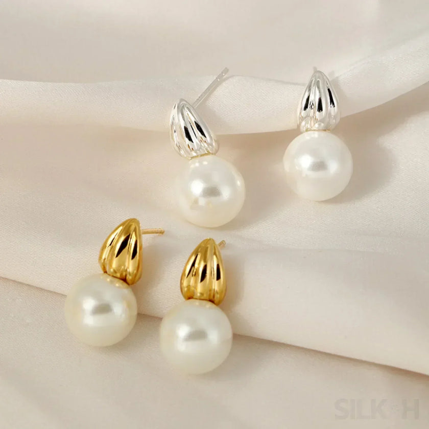 18K Gold Plated Sterling Silver Minimalist Pearl Stud Earrings Nan