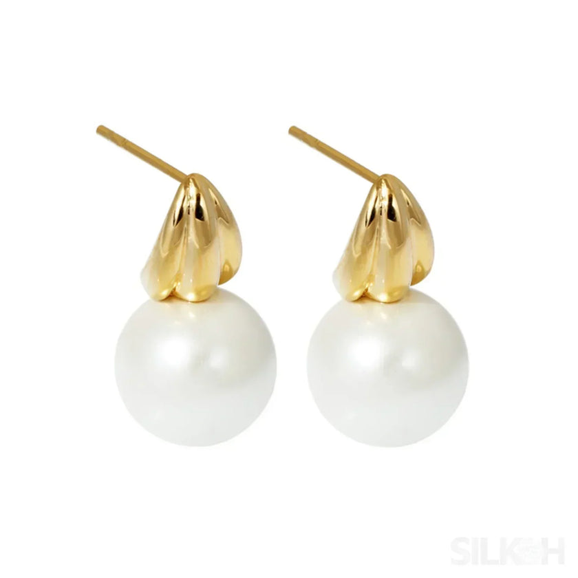 18K Gold Plated Sterling Silver Minimalist Pearl Stud Earrings Nan