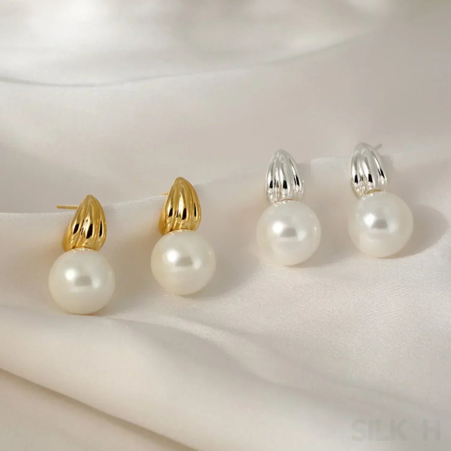 18K Gold Plated Sterling Silver Minimalist Pearl Stud Earrings Nan