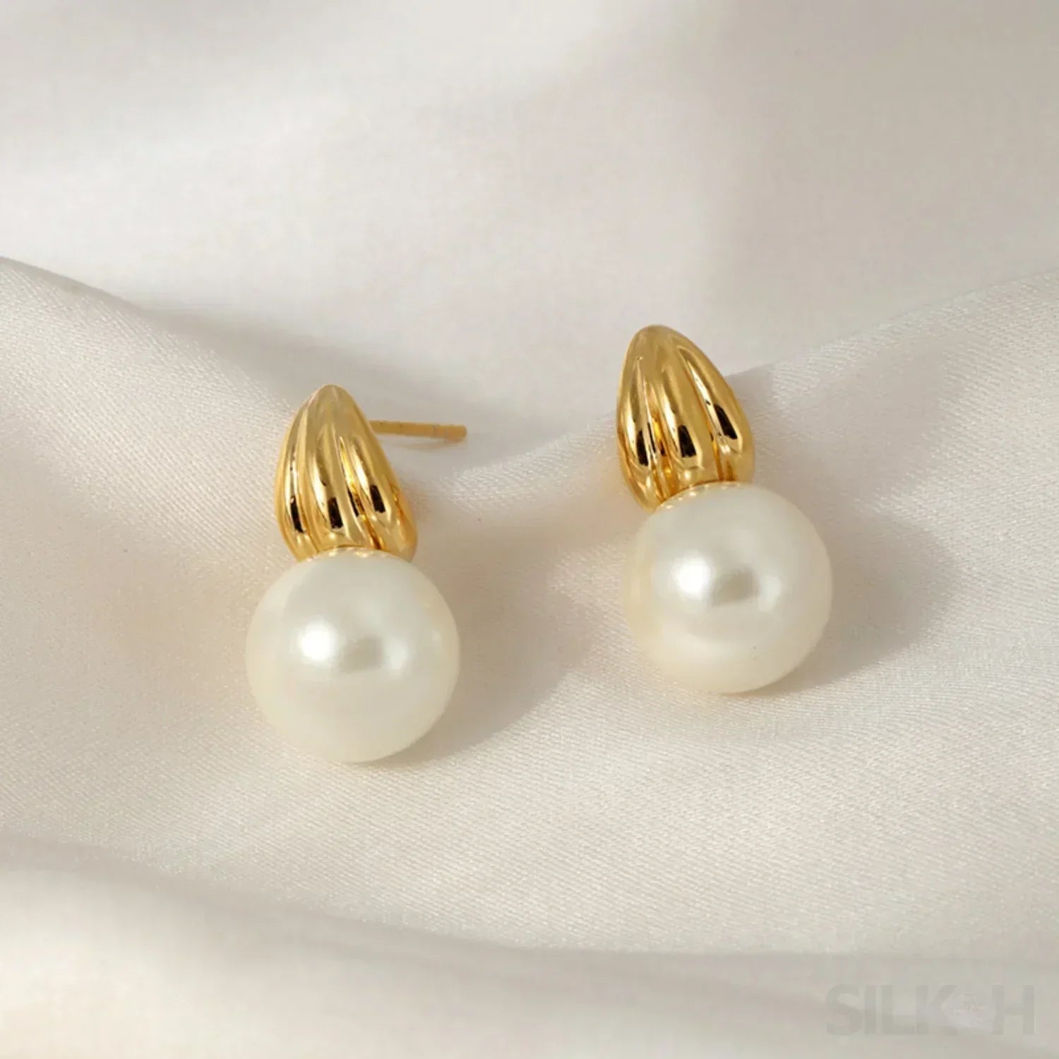 18K Gold Plated Sterling Silver Minimalist Pearl Stud Earrings Nan
