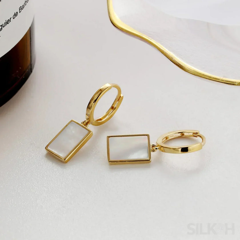 18K Gold Plated Sterling Silver Mother Of The Pearl Hoop Earrings Jay
