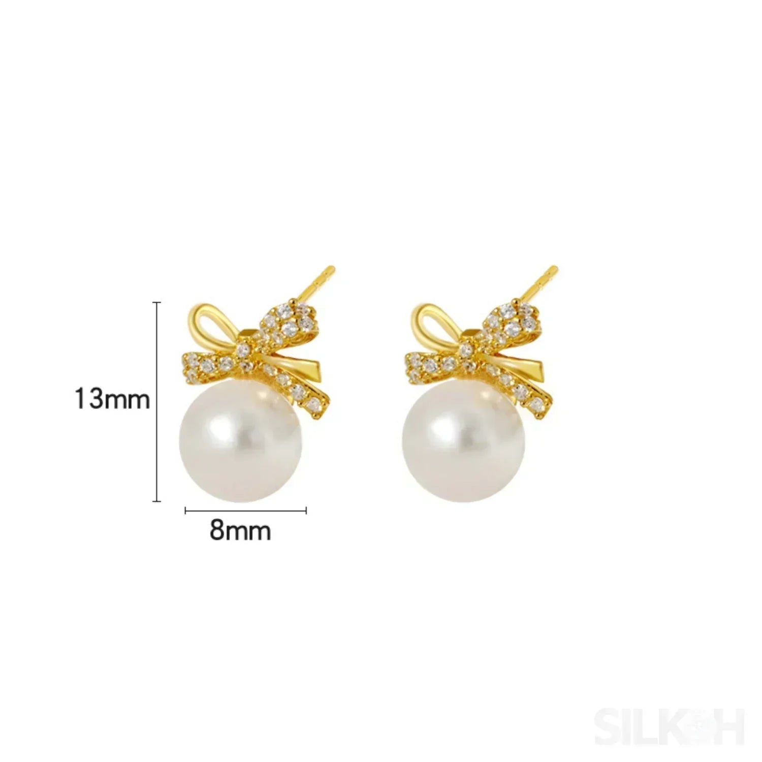 18K Gold Plated Sterling Silver Pearl Bow Earrings Pat