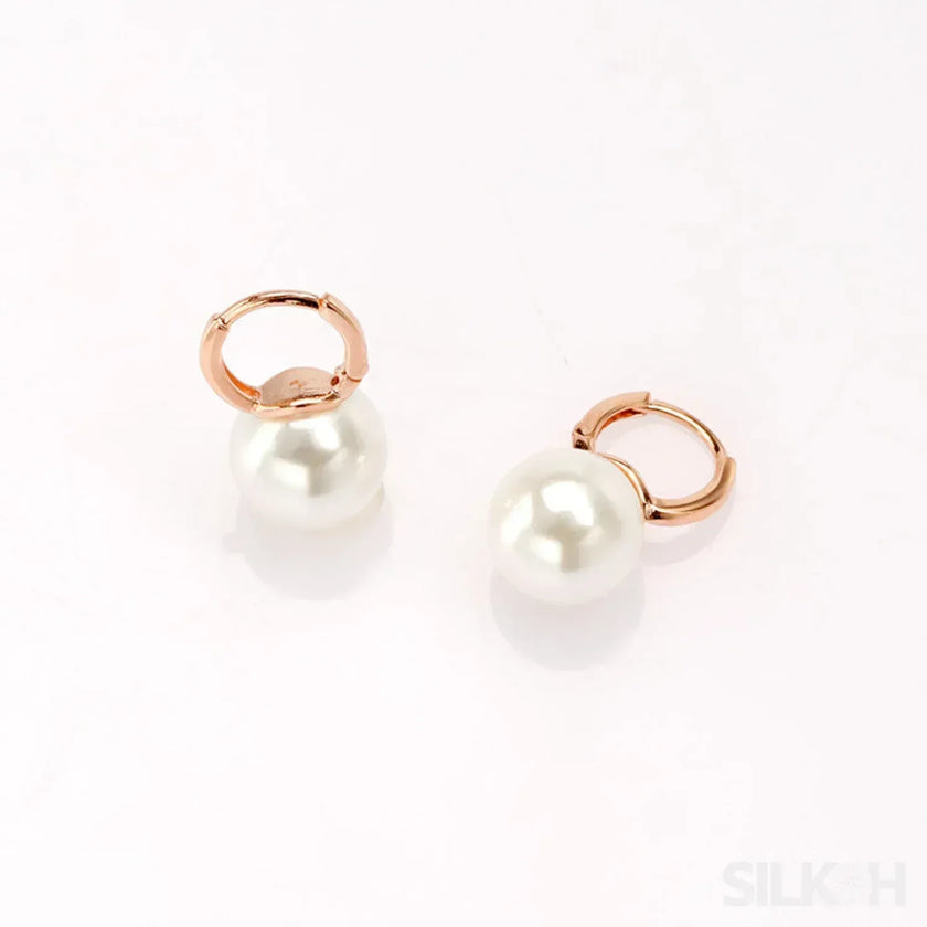 18K Gold Plated Sterling Silver Pearl Hoop Earrings Dot