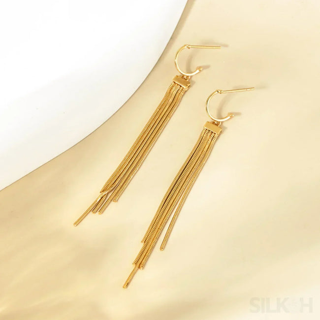 18K Gold Plated Sterling Silver Tassel Stud Earrings Luna