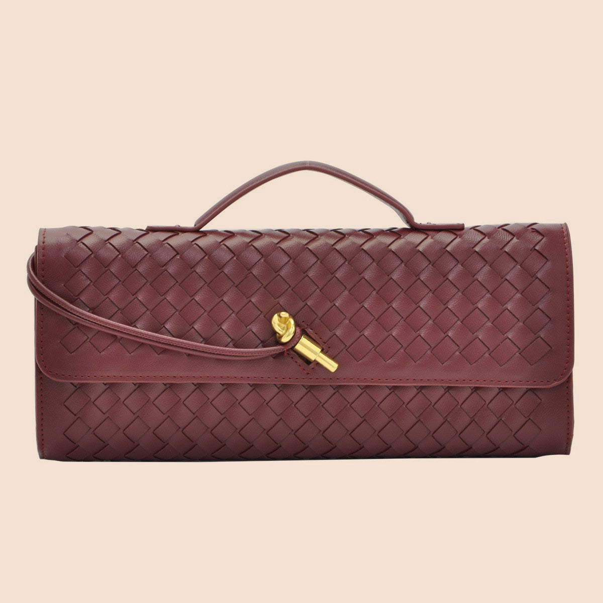 Tori Black Faux Leather Woven Clutch