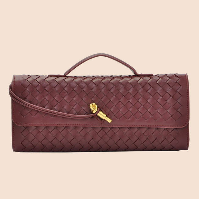 Tori Black Faux Leather Woven Clutch