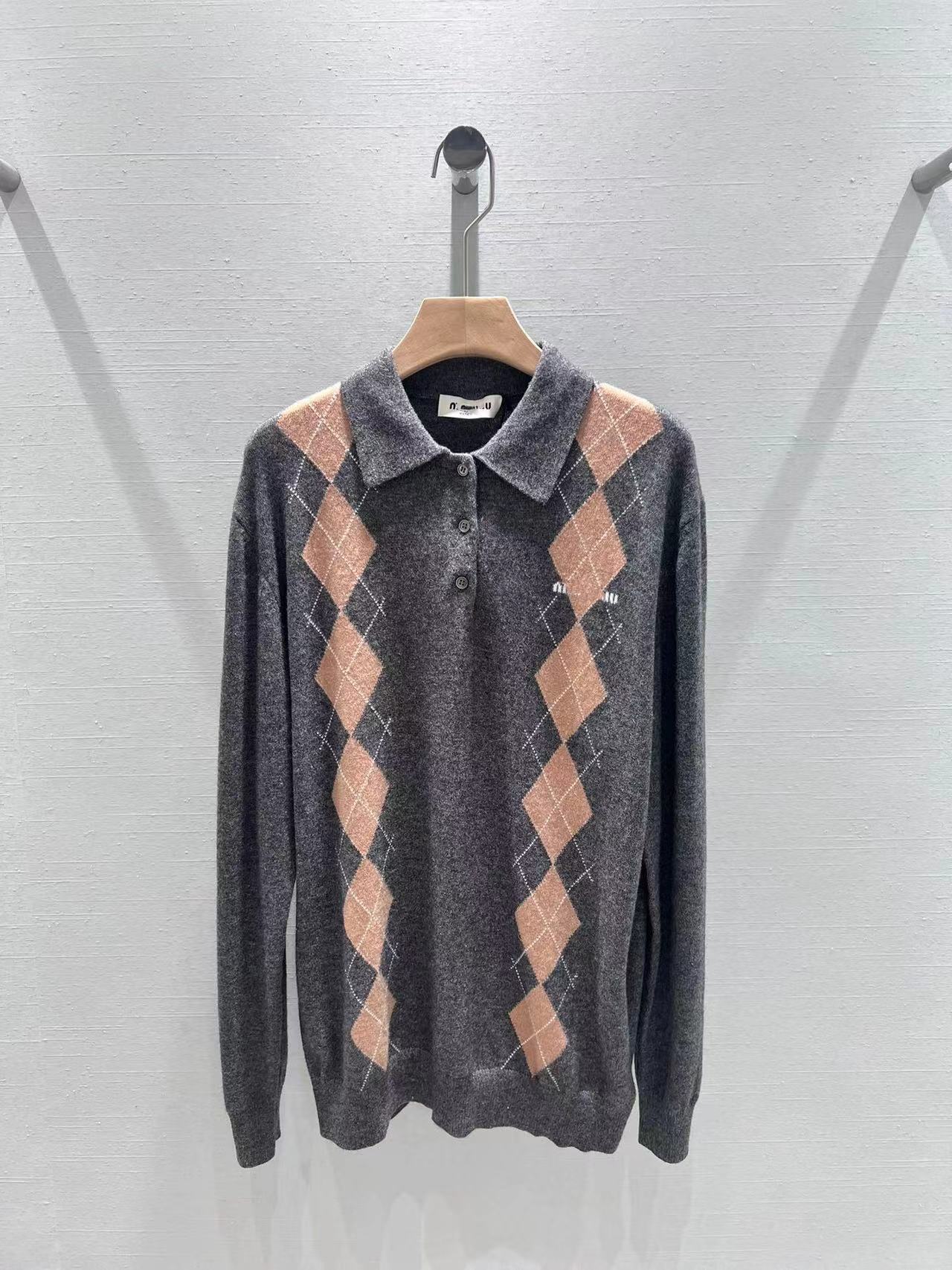Argyle Knit Polo Sweater