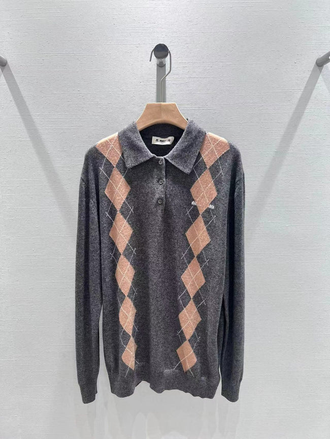 Argyle Knit Polo Sweater