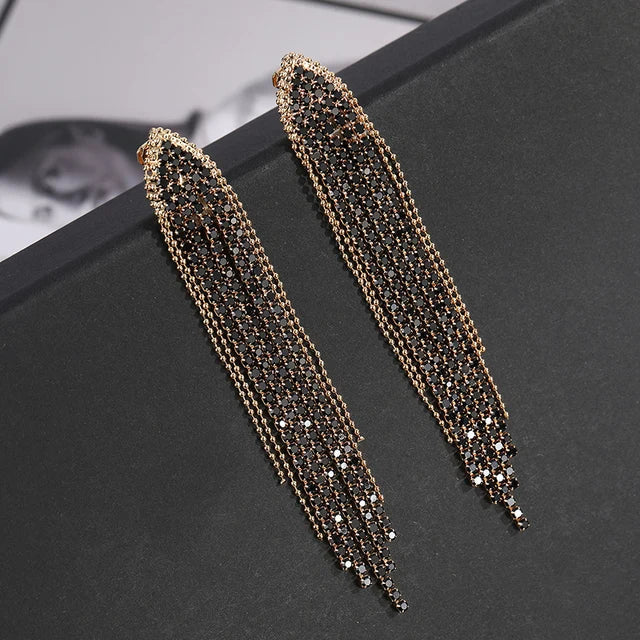Crystal Tassel Clip-On Earrings