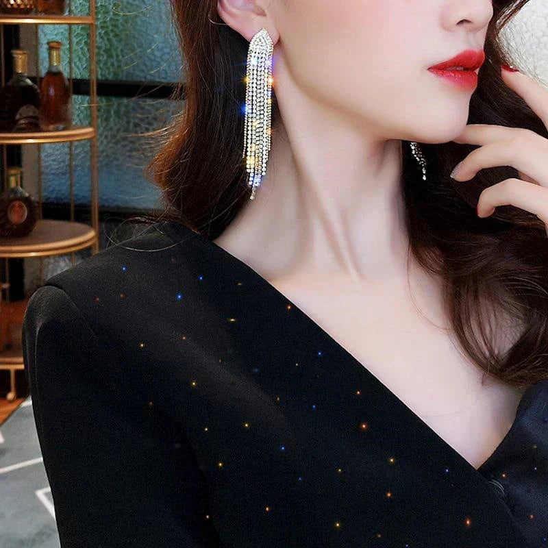 Crystal Tassel Clip-On Earrings