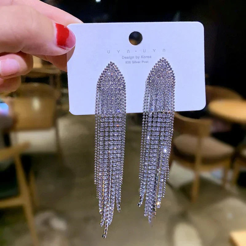 Crystal Tassel Clip-On Earrings