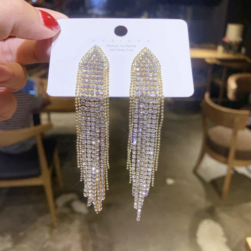 Crystal Tassel Clip-On Earrings