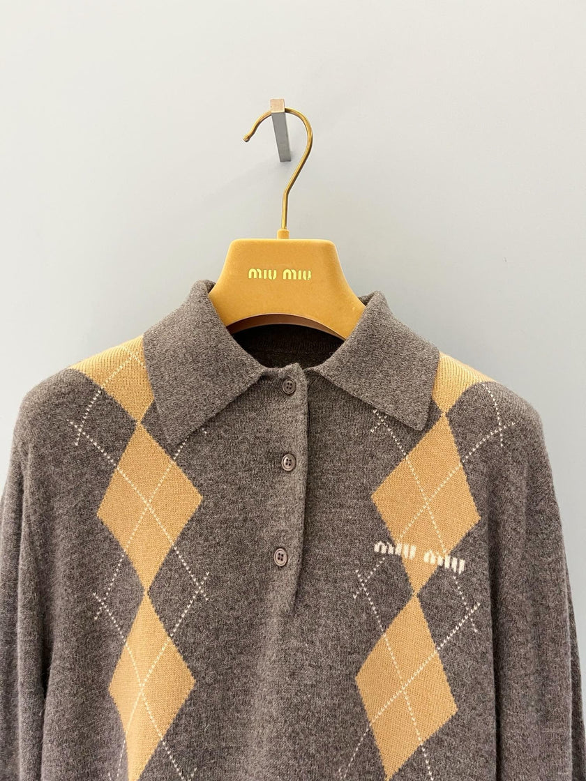 Argyle Knit Polo Sweater