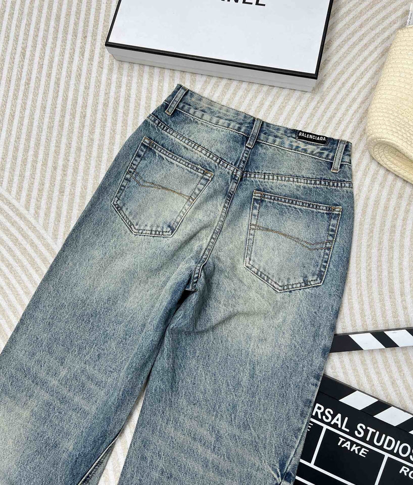 Vintage Wash Wide-Leg Jeans