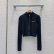 Zip-Up Cropped Ribbed Cardigan