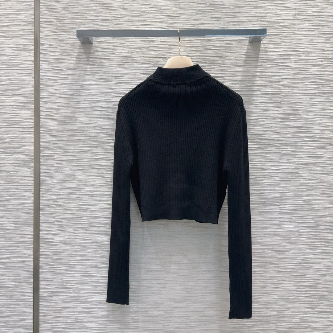 Zip-Up Cropped Ribbed Cardigan