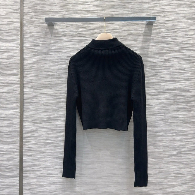 Zip-Up Cropped Ribbed Cardigan