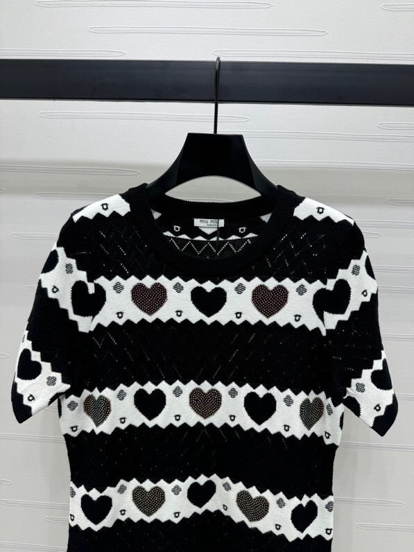 Heart Pattern Knit Mini Dress