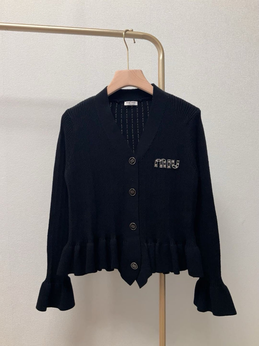 Ruffle Hem Knit Cardigan