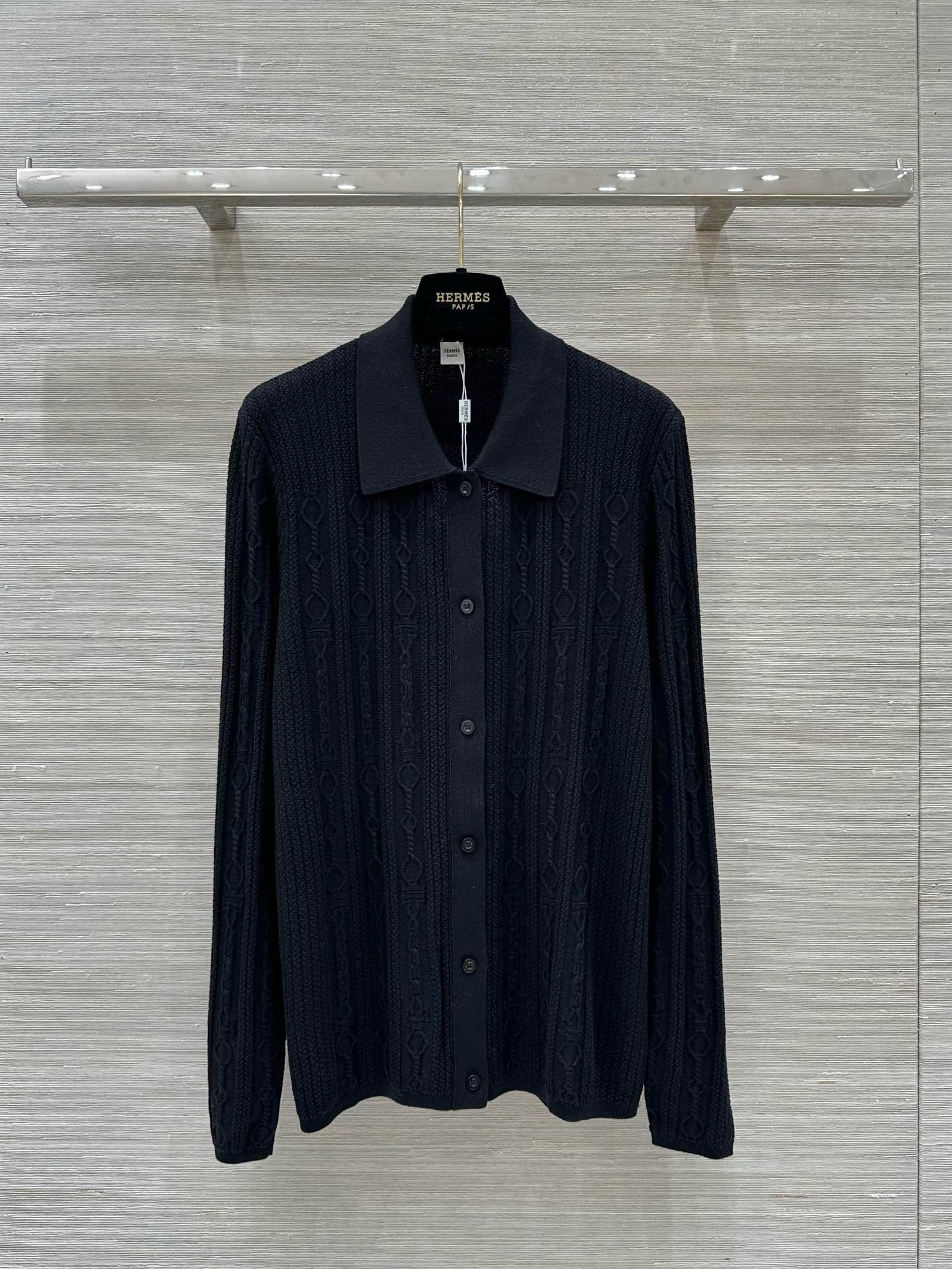 Cable Knit Button-Up Polo