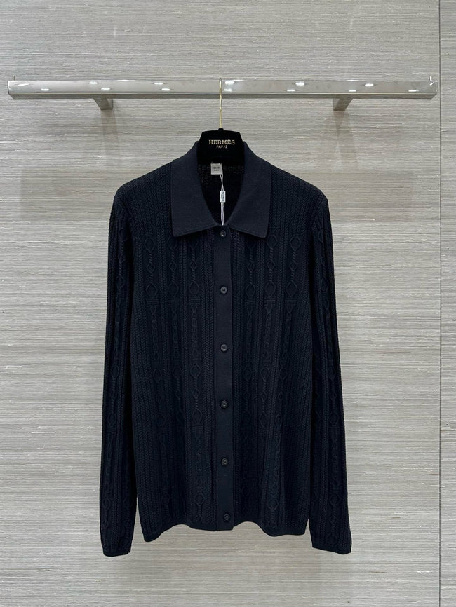 Cable Knit Button-Up Polo
