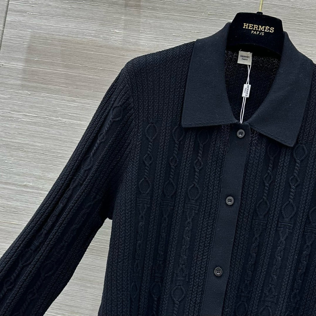 Cable Knit Button-Up Polo